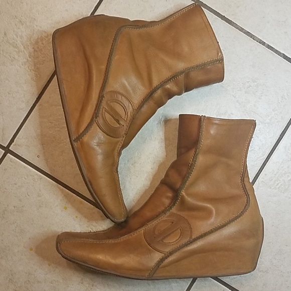 noname Shoes - 3/$25🔥Vtg 🚫 Caramel Leather Wrap Wedge Bootie